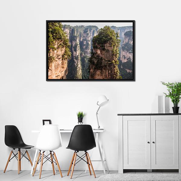 Karst Pillars At Wulingyuan Canvas Wall Art-3 Horizontal-Gallery Wrap-25" x 16"-Tiaracle