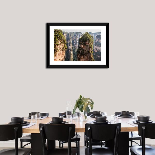 Karst Pillars At Wulingyuan Canvas Wall Art-1 Piece-Framed Print-20" x 16"-Tiaracle