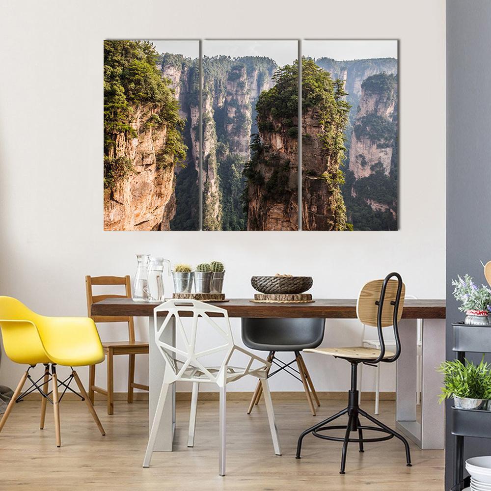 Karst Pillars At Wulingyuan Canvas Wall Art-3 Horizontal-Gallery Wrap-37" x 24"-Tiaracle