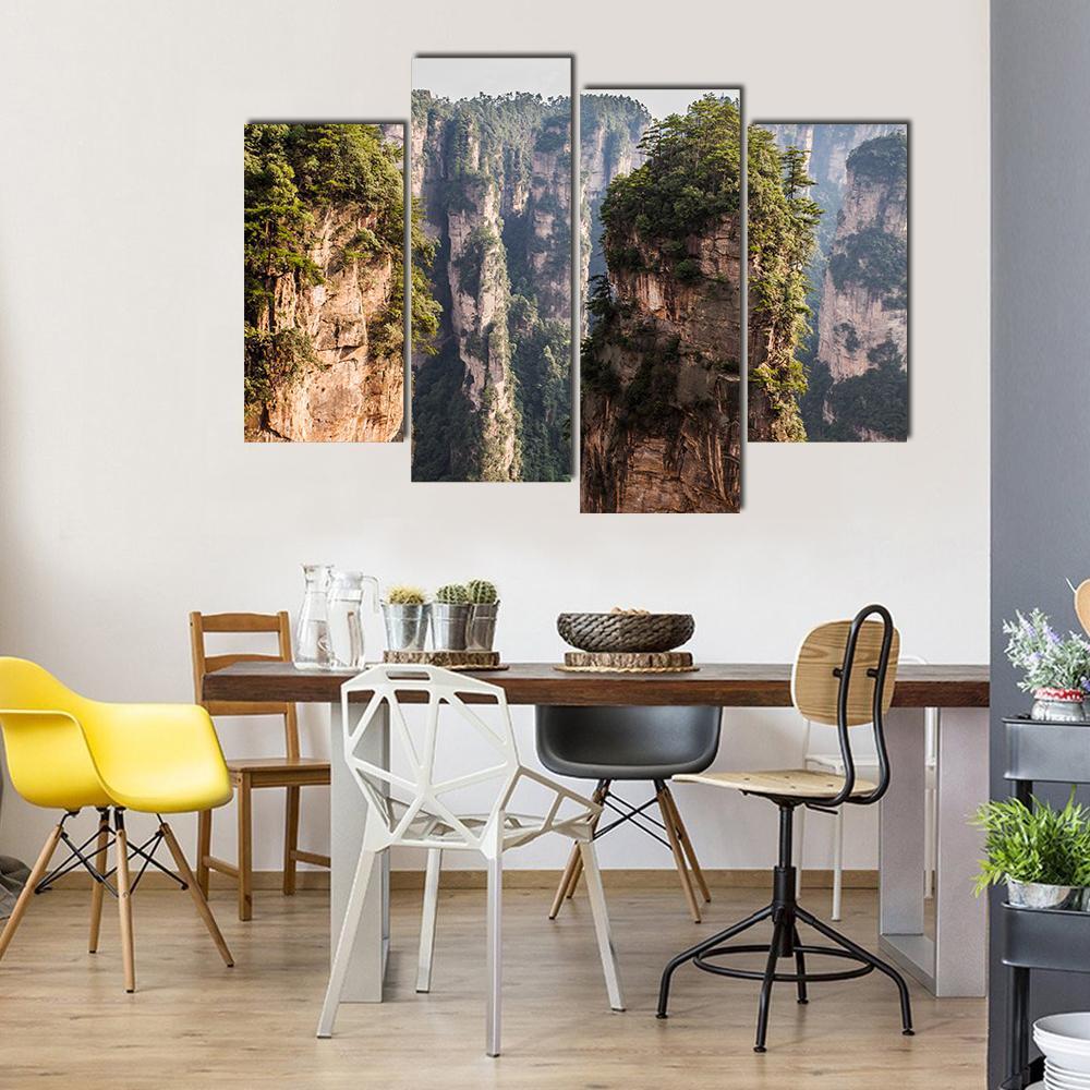 Karst Pillars At Wulingyuan Canvas Wall Art-4 Pop-Gallery Wrap-50" x 32"-Tiaracle