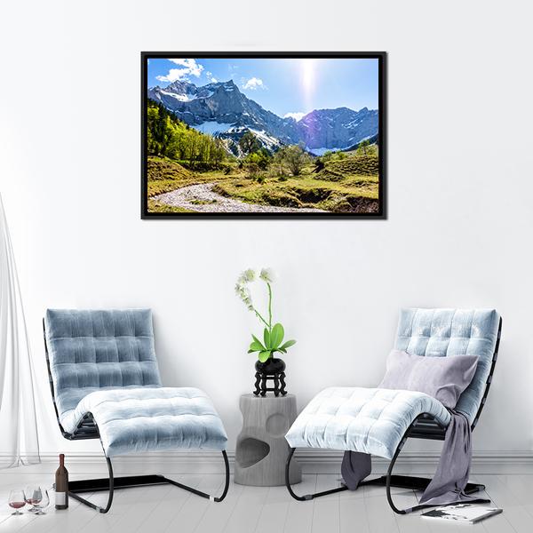 Karwendel Mountains In Austria Canvas Wall Art-1 Piece-Floating Frame-24" x 16"-Tiaracle