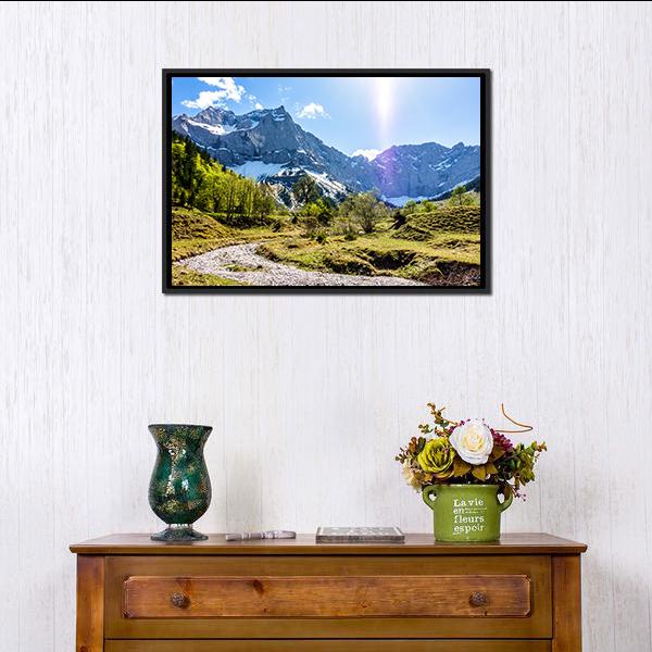 Karwendel Mountains In Austria Canvas Wall Art-3 Horizontal-Gallery Wrap-25" x 16"-Tiaracle