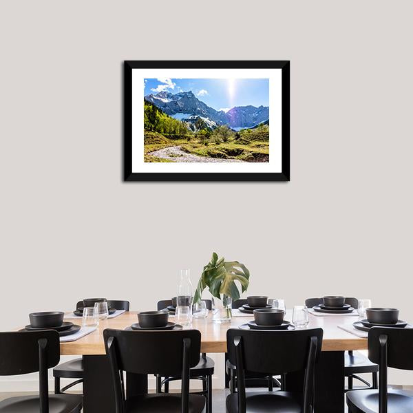 Karwendel Mountains In Austria Canvas Wall Art-1 Piece-Framed Print-20" x 16"-Tiaracle
