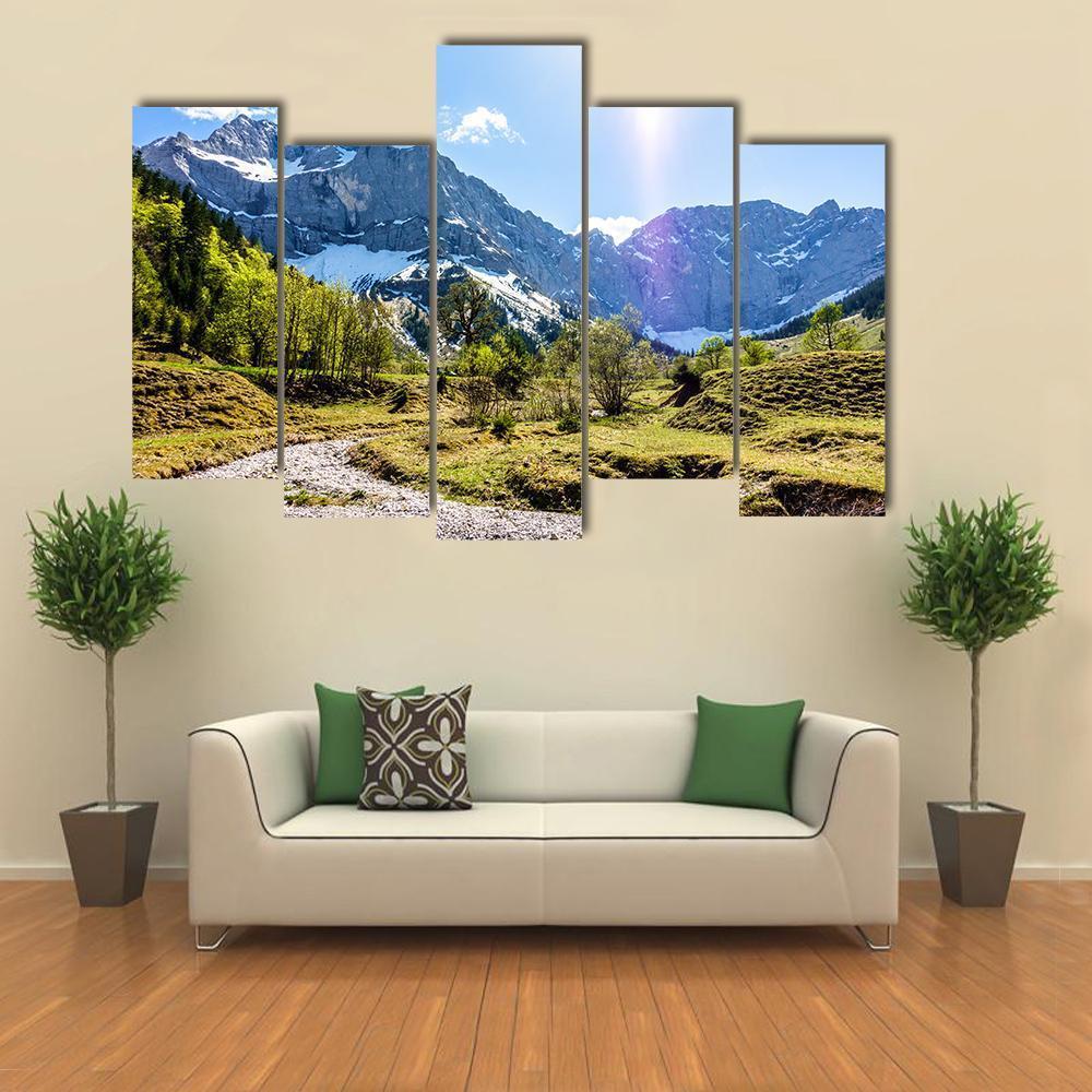 Karwendel Mountains In Austria Canvas Wall Art-5 Pop-Gallery Wrap-47" x 32"-Tiaracle