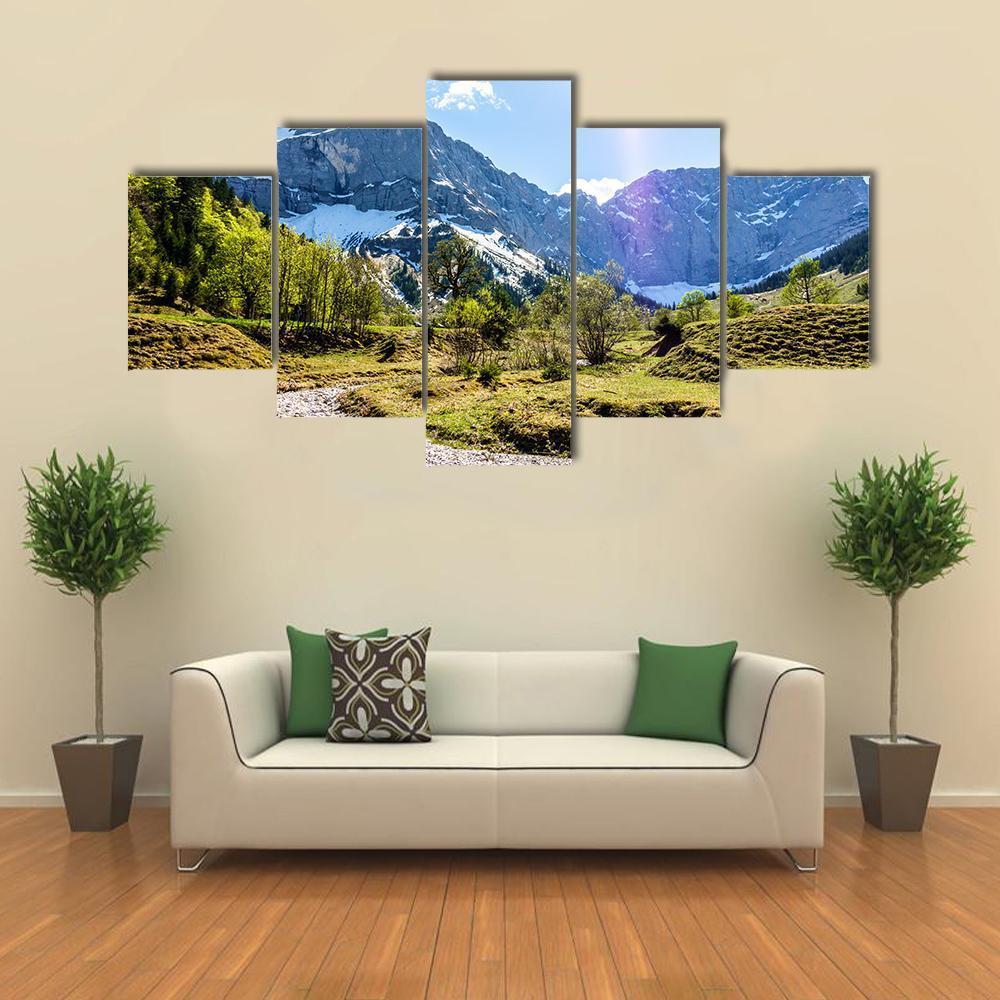 Karwendel Mountains In Austria Canvas Wall Art-5 Star-Gallery Wrap-62" x 32"-Tiaracle