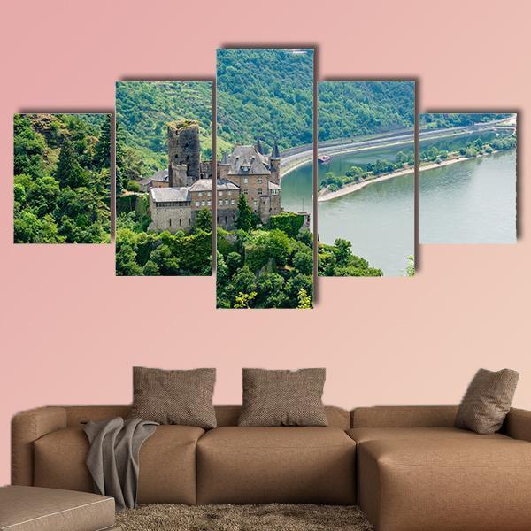 Katz Castle Germany Canvas Wall Art-5 Star-Gallery Wrap-62" x 32"-Tiaracle