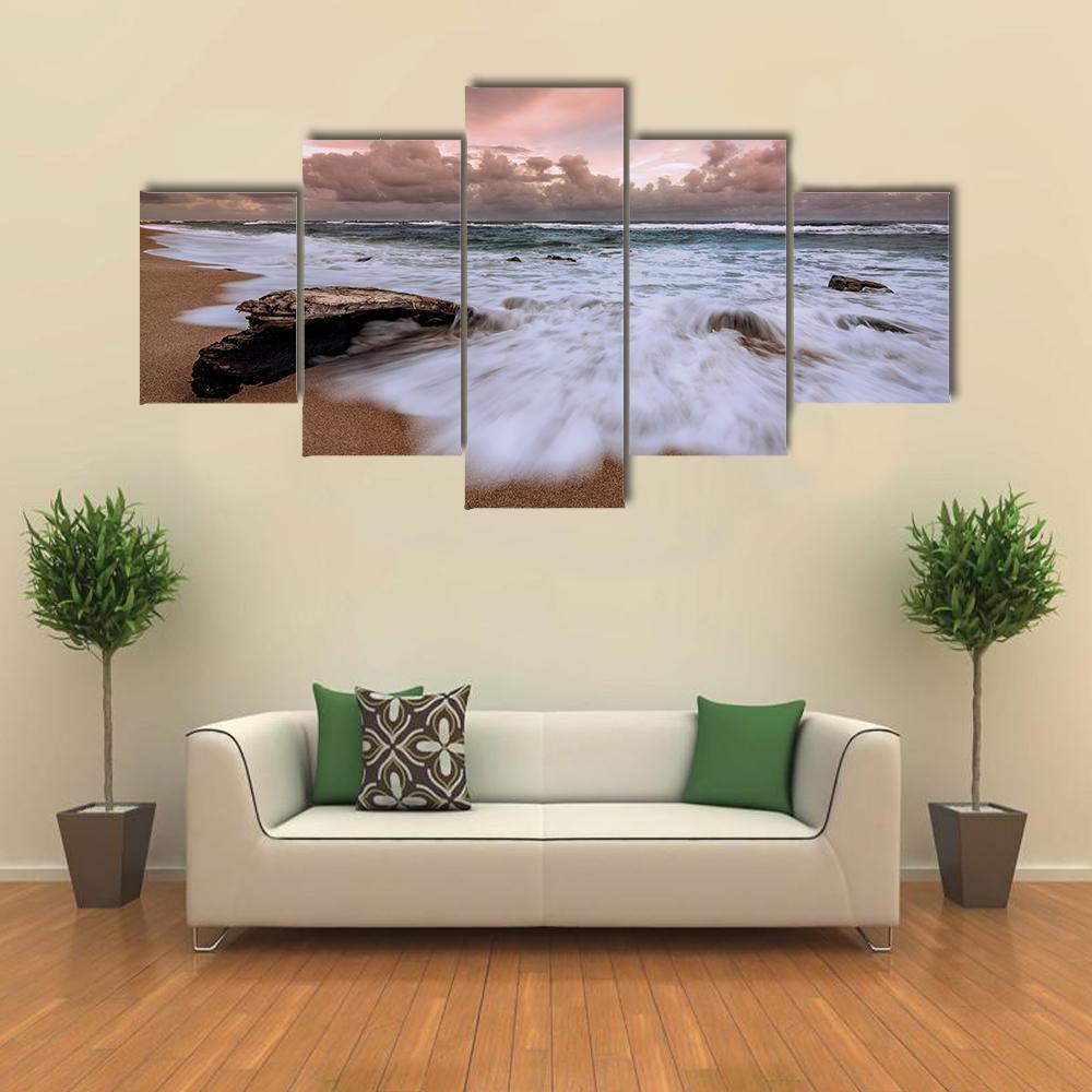 Kauai Hawaii Beach Canvas Wall Art-5 Star-Gallery Wrap-62" x 32"-Tiaracle