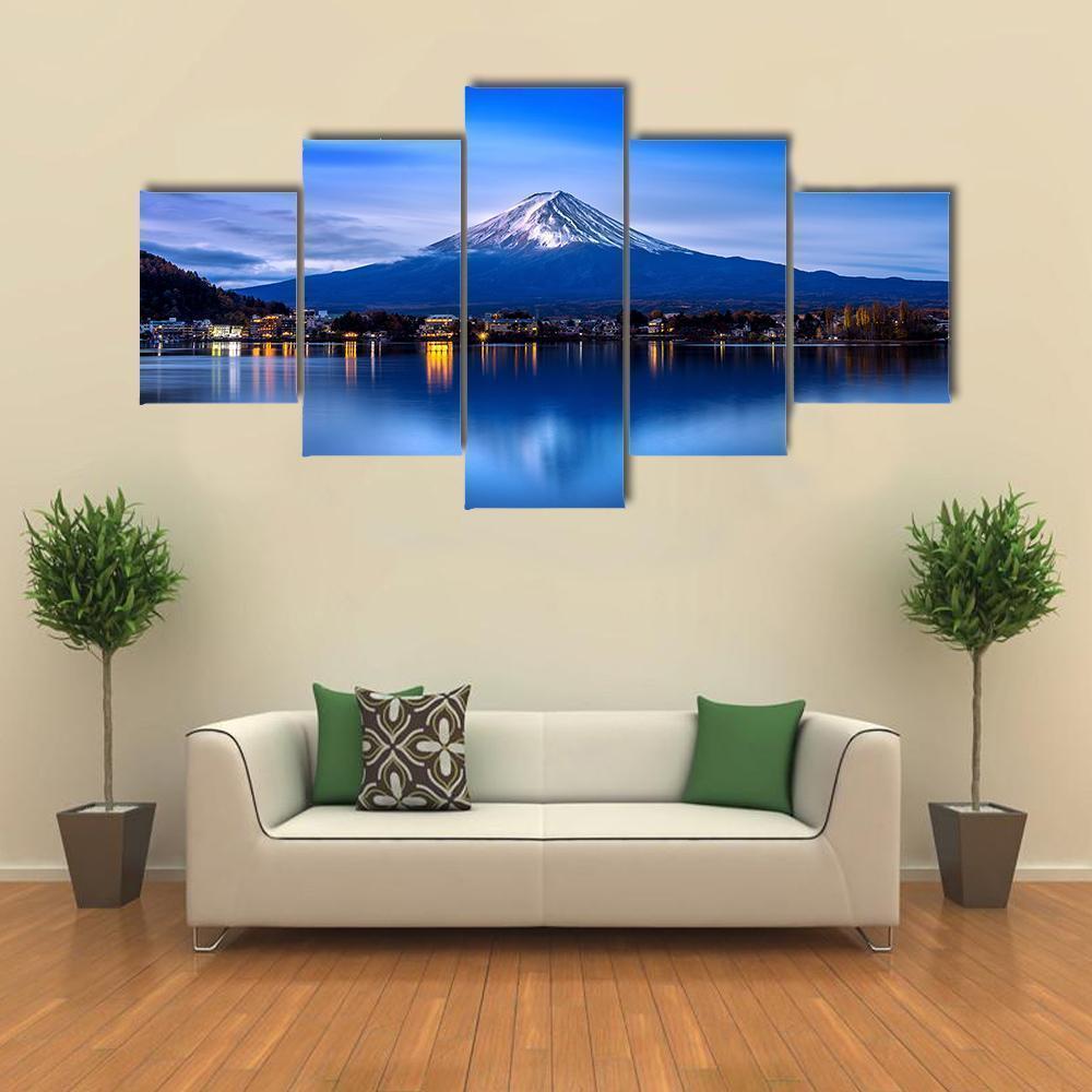 Kawaguchiko Lake Canvas Wall Art-5 Star-Gallery Wrap-62" x 32"-Tiaracle