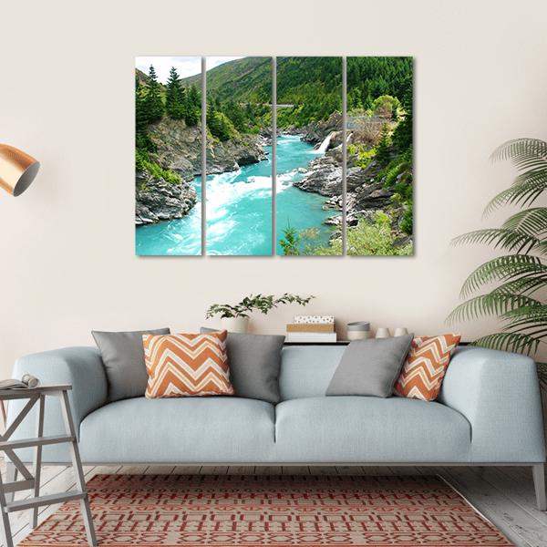 Kawarau River &amp; Forest Canvas Wall Art-4 Horizontal-Gallery Wrap-34" x 24"-Tiaracle
