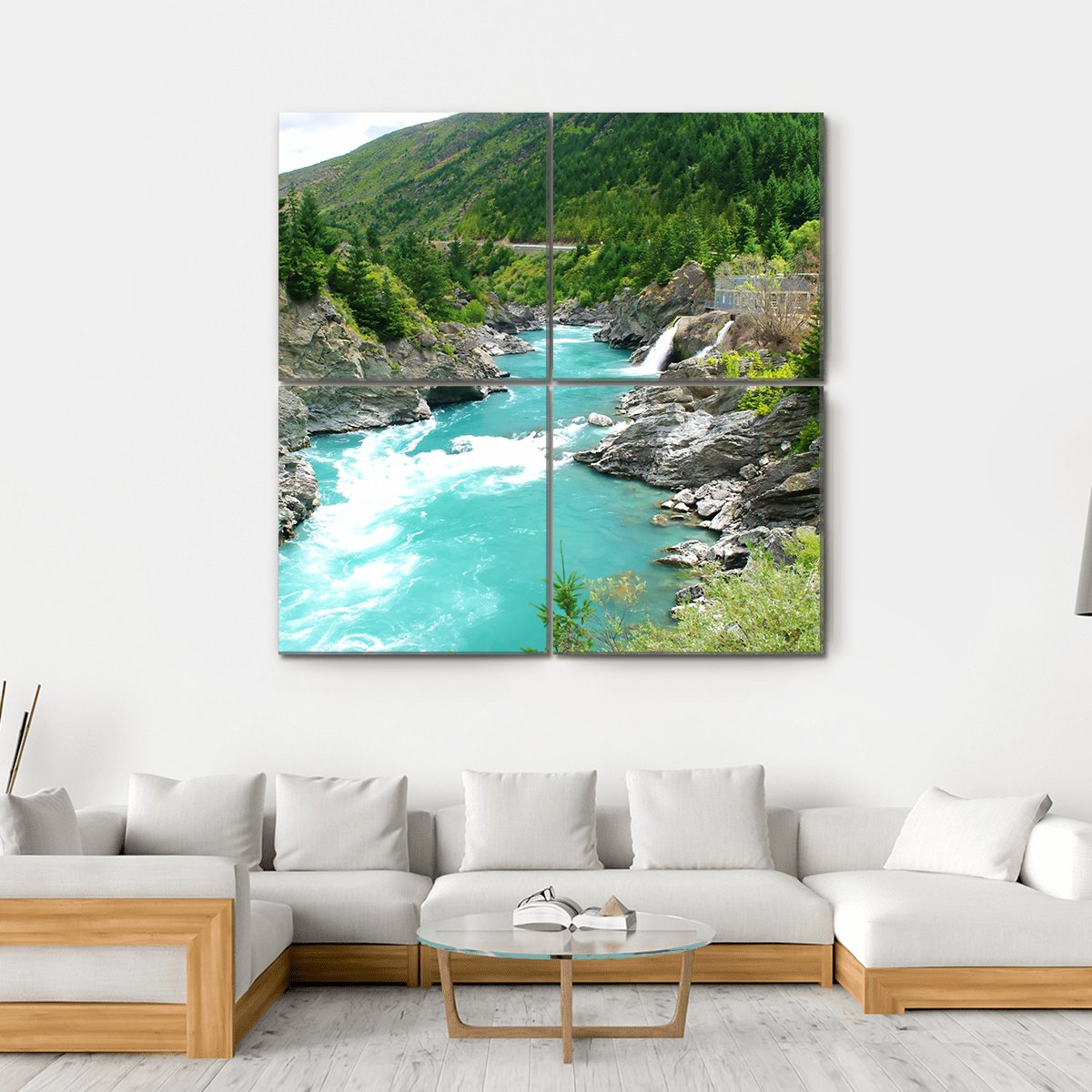 Kawarau River &amp; Forest Canvas Wall Art-4 Square-Gallery Wrap-17" x 17"-Tiaracle