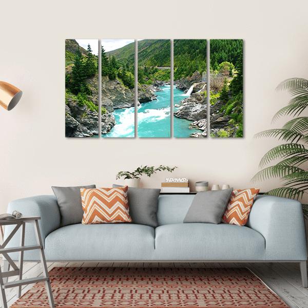 Kawarau River &amp; Forest Canvas Wall Art-5 Horizontal-Gallery Wrap-22" x 12"-Tiaracle