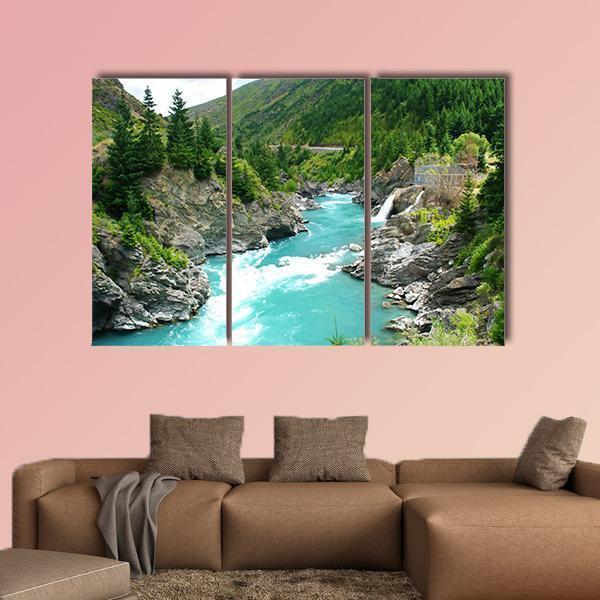 Kawarau River & Forest Canvas Wall Art-3 Horizontal-Gallery Wrap-37" x 24"-Tiaracle