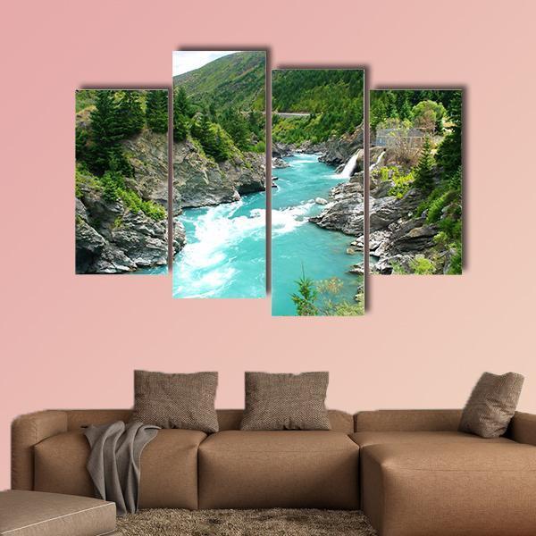 Kawarau River &amp; Forest Canvas Wall Art-4 Pop-Gallery Wrap-50" x 32"-Tiaracle