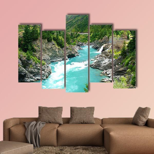 Kawarau River &amp; Forest Canvas Wall Art-5 Pop-Gallery Wrap-47" x 32"-Tiaracle