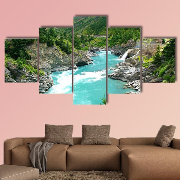 Kawarau River &amp; Forest Canvas Wall Art-5 Star-Gallery Wrap-62" x 32"-Tiaracle