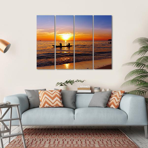 Kayakers At Sunset Canvas Wall Art-4 Horizontal-Gallery Wrap-34" x 24"-Tiaracle