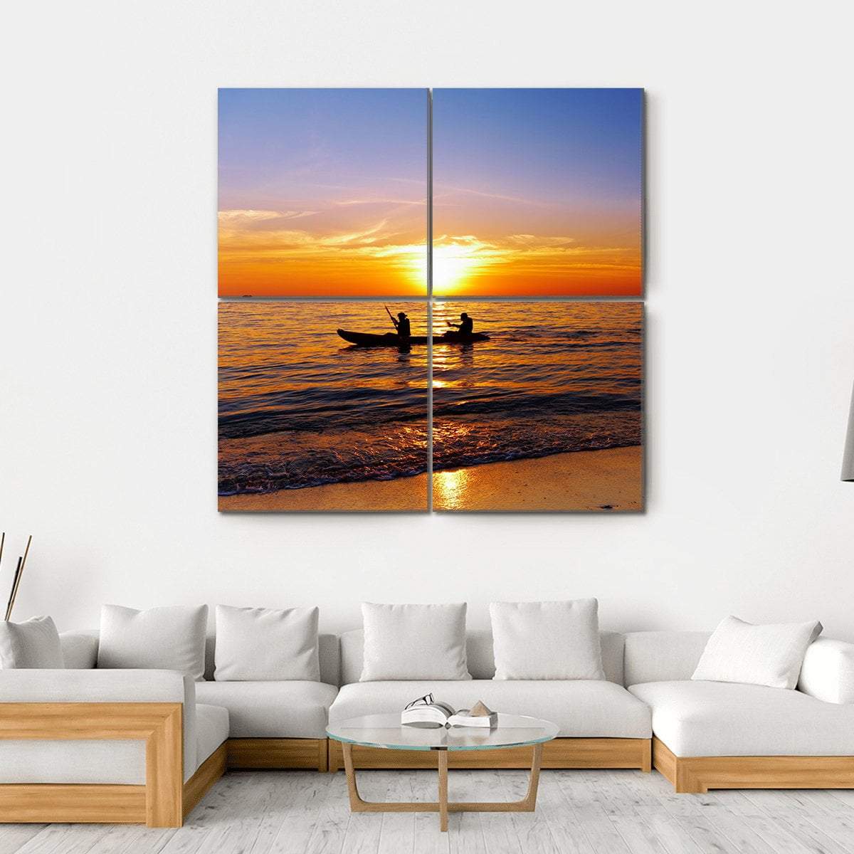 Kayakers At Sunset Canvas Wall Art-4 Square-Gallery Wrap-17" x 17"-Tiaracle