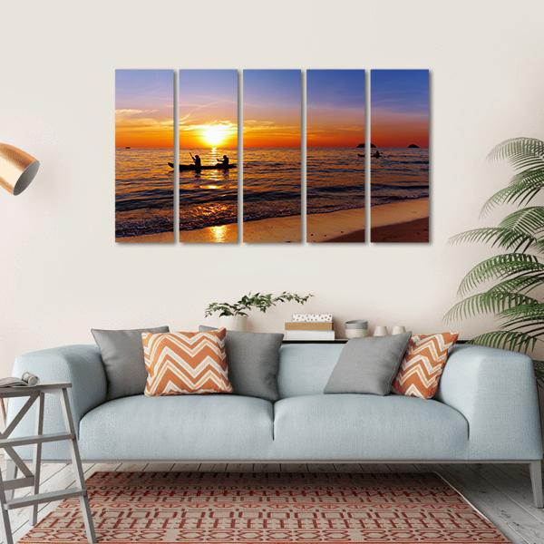 Kayakers At Sunset Canvas Wall Art-5 Horizontal-Gallery Wrap-22" x 12"-Tiaracle