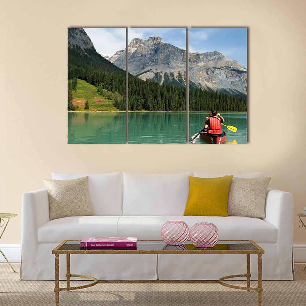 Kayak In Emerald Lake Canvas Wall Art-3 Horizontal-Gallery Wrap-37" x 24"-Tiaracle