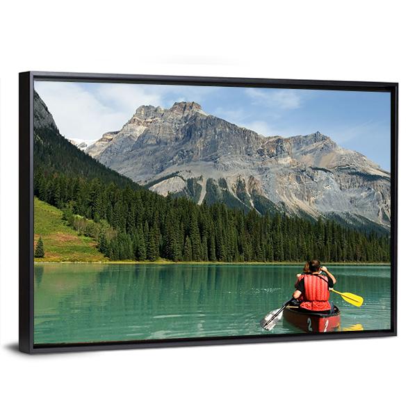 Kayak In Emerald Lake Canvas Wall Art-3 Horizontal-Gallery Wrap-25" x 16"-Tiaracle