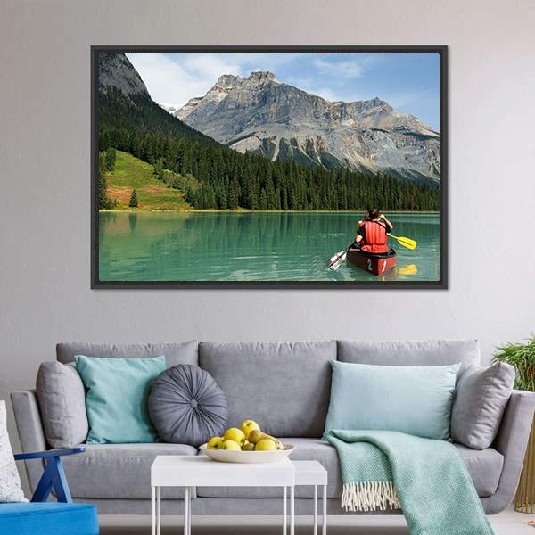 Kayak In Emerald Lake Canvas Wall Art-3 Horizontal-Gallery Wrap-25" x 16"-Tiaracle