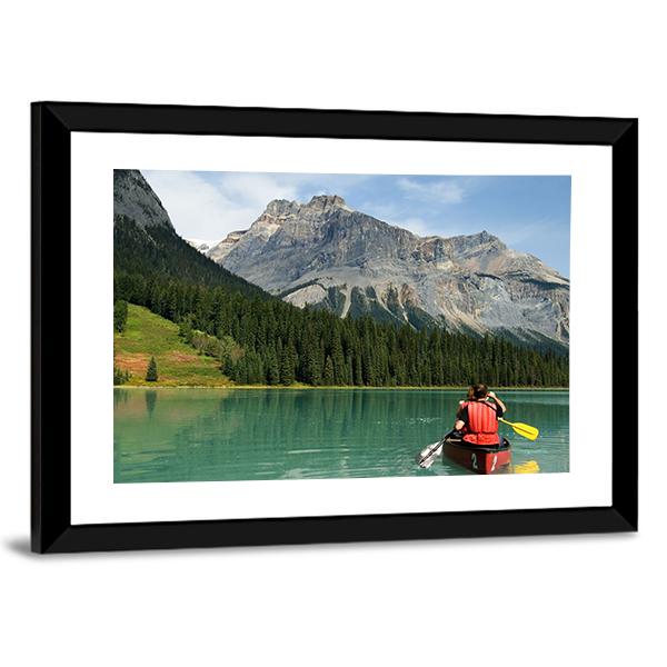 Kayak In Emerald Lake Canvas Wall Art-3 Horizontal-Gallery Wrap-25" x 16"-Tiaracle