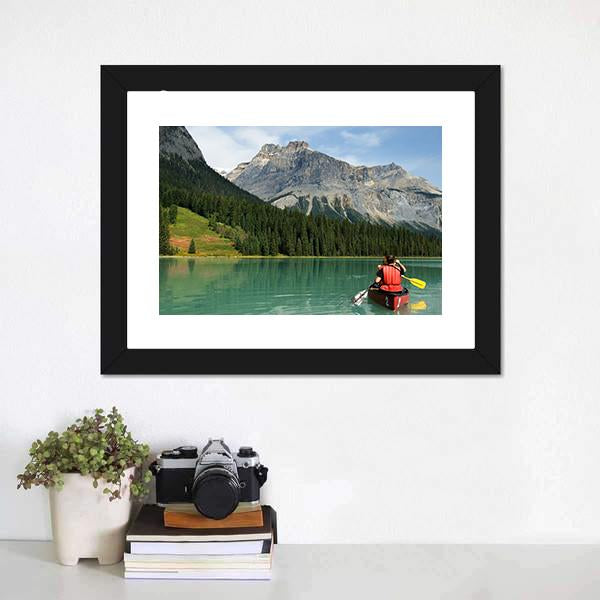 Kayak In Emerald Lake Canvas Wall Art-3 Horizontal-Gallery Wrap-25" x 16"-Tiaracle