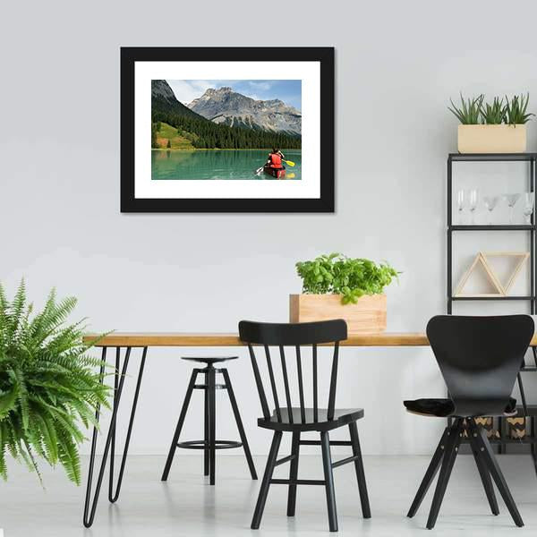 Kayak In Emerald Lake Canvas Wall Art-3 Horizontal-Gallery Wrap-25" x 16"-Tiaracle
