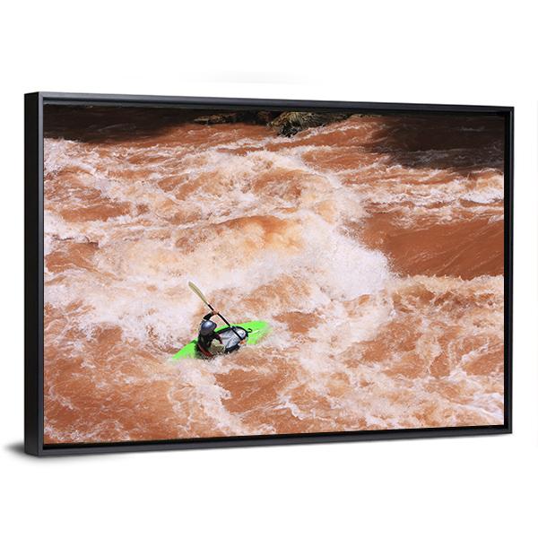 Kayak In River Canvas Wall Art-3 Horizontal-Gallery Wrap-25&quot; x 16&quot;-Tiaracle