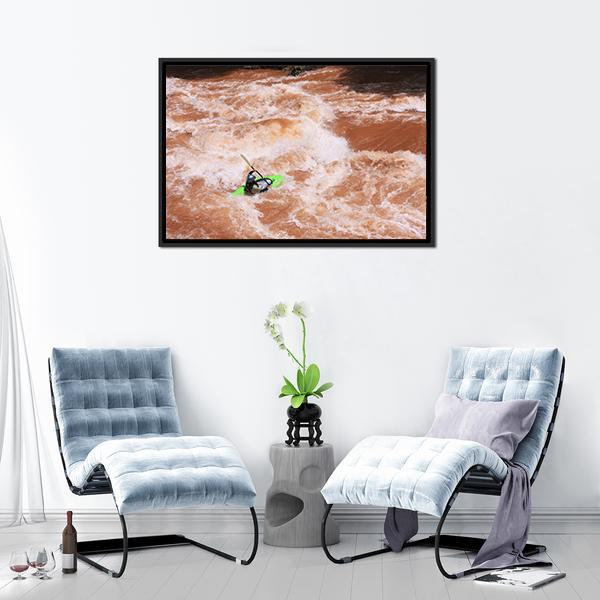 Kayak In River Canvas Wall Art-1 Piece-Floating Frame-24&quot; x 16&quot;-Tiaracle