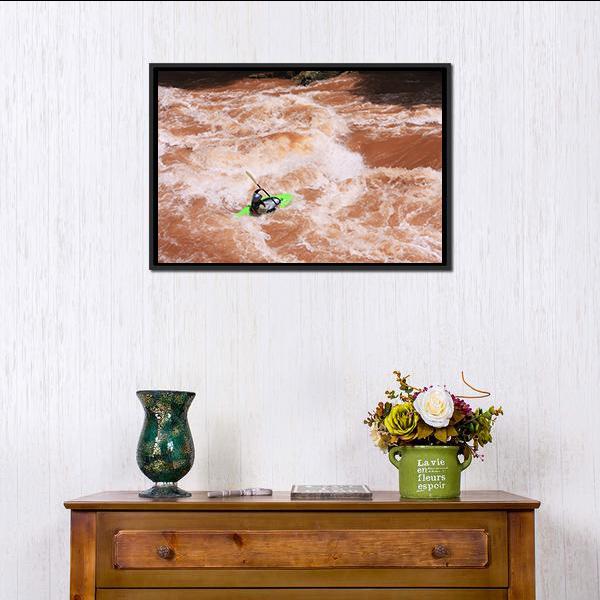 Kayak In River Canvas Wall Art-3 Horizontal-Gallery Wrap-25&quot; x 16&quot;-Tiaracle