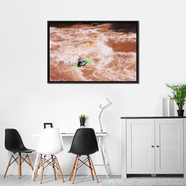 Kayak In River Canvas Wall Art-3 Horizontal-Gallery Wrap-25&quot; x 16&quot;-Tiaracle