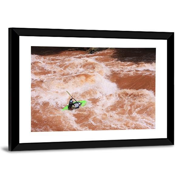 Kayak In River Canvas Wall Art-3 Horizontal-Gallery Wrap-25&quot; x 16&quot;-Tiaracle