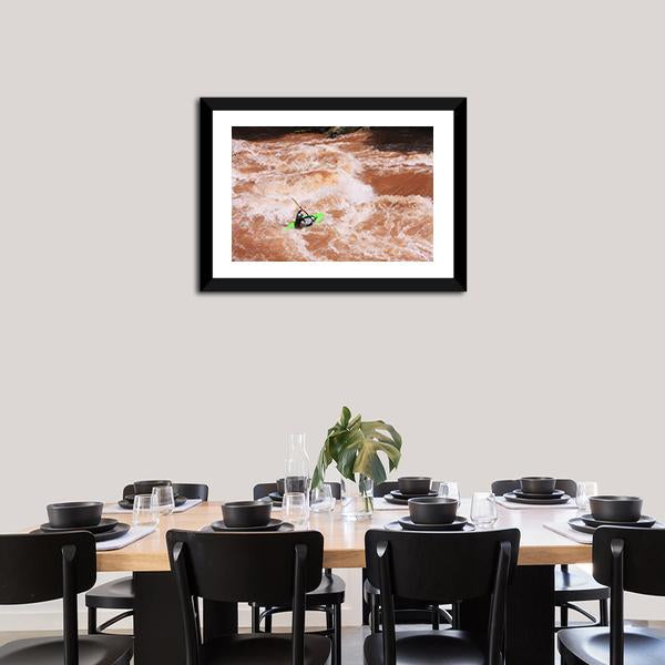 Kayak In River Canvas Wall Art-1 Piece-Framed Print-20&quot; x 16&quot;-Tiaracle