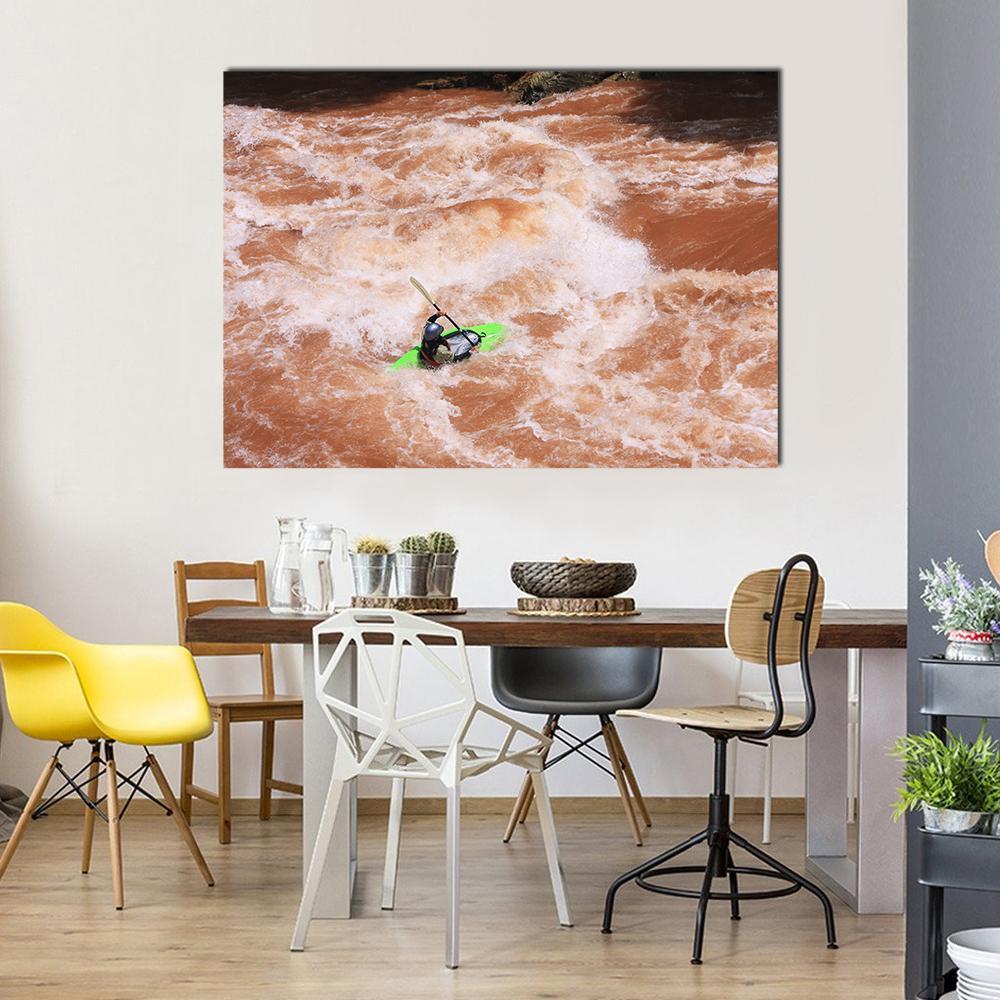 Kayak In River Canvas Wall Art-1 Piece-Gallery Wrap-48&quot; x 32&quot;-Tiaracle