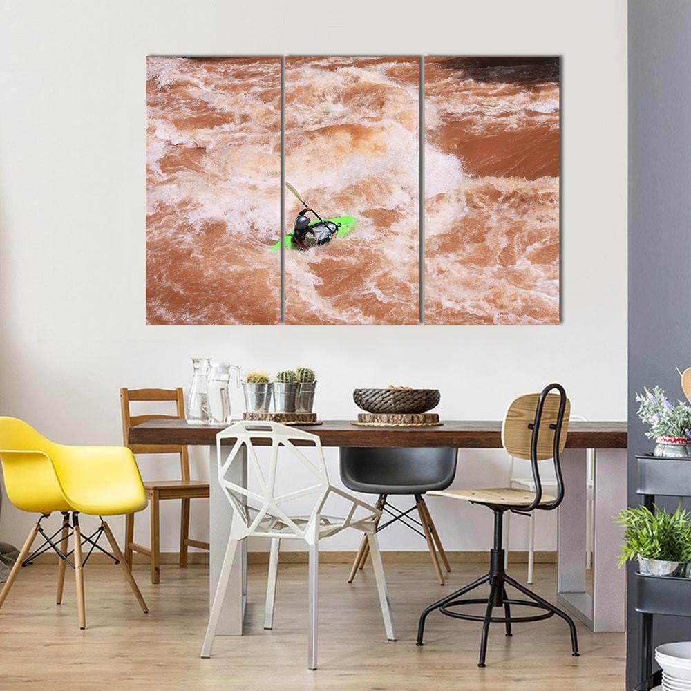 Kayak In River Canvas Wall Art-3 Horizontal-Gallery Wrap-37&quot; x 24&quot;-Tiaracle