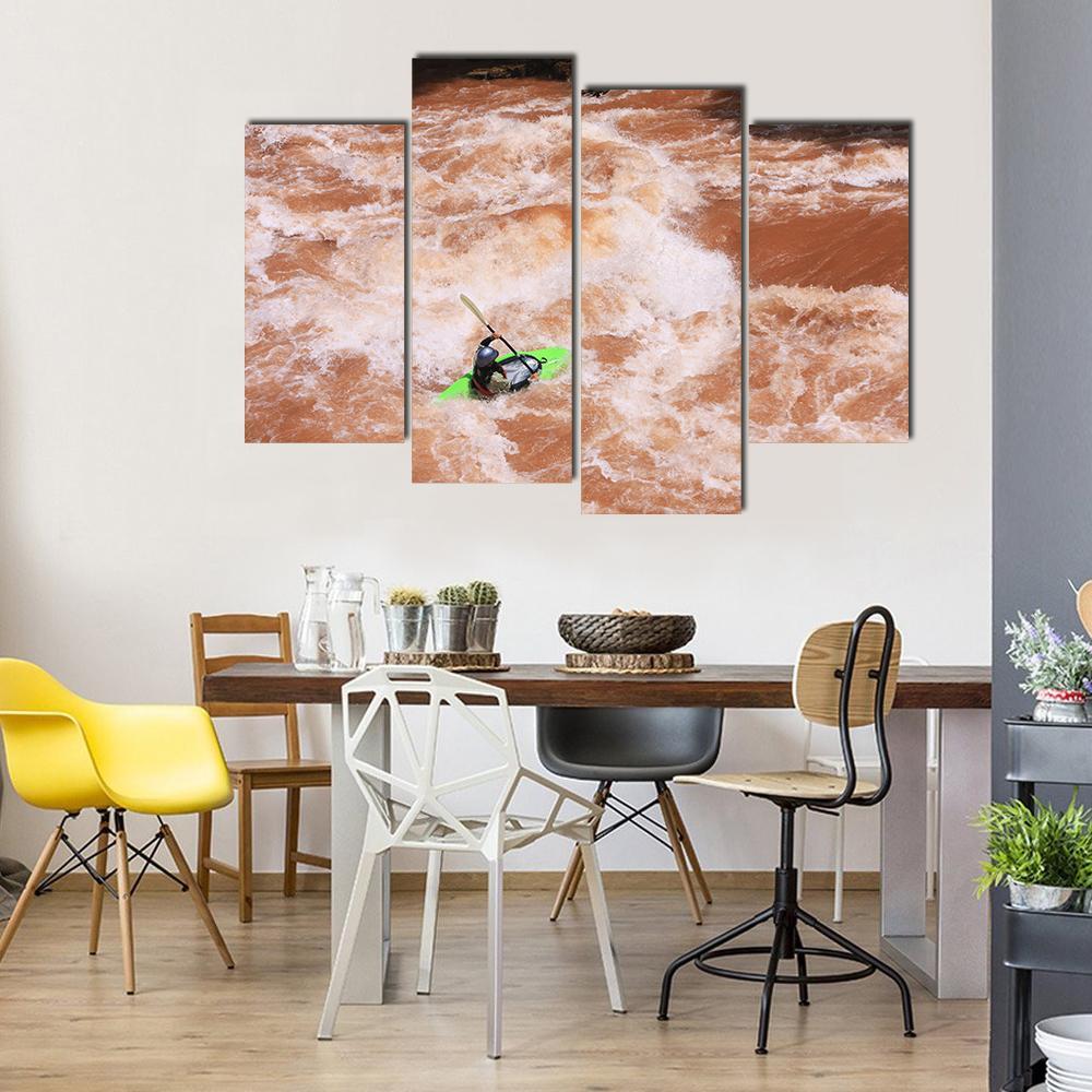 Kayak In River Canvas Wall Art-4 Pop-Gallery Wrap-50&quot; x 32&quot;-Tiaracle