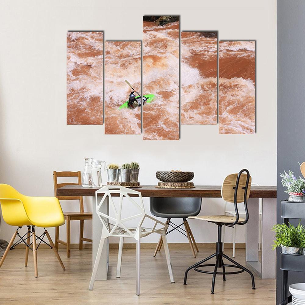 Kayak In River Canvas Wall Art-5 Pop-Gallery Wrap-47&quot; x 32&quot;-Tiaracle