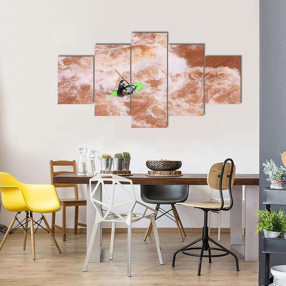Kayak In River Canvas Wall Art-5 Star-Gallery Wrap-62&quot; x 32&quot;-Tiaracle