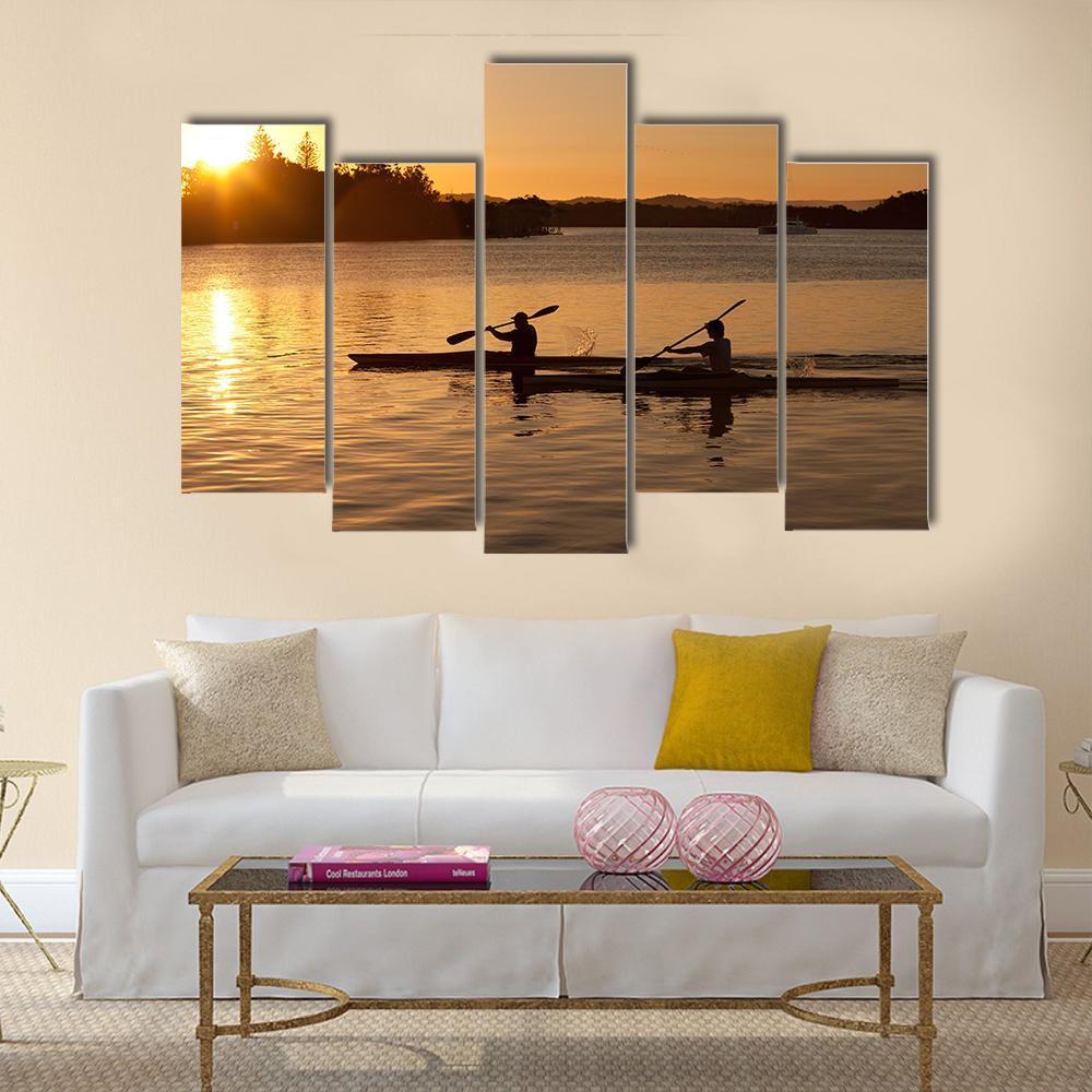 Kayak In Sea At Sunset Canvas Wall Art-3 Horizontal-Gallery Wrap-37" x 24"-Tiaracle