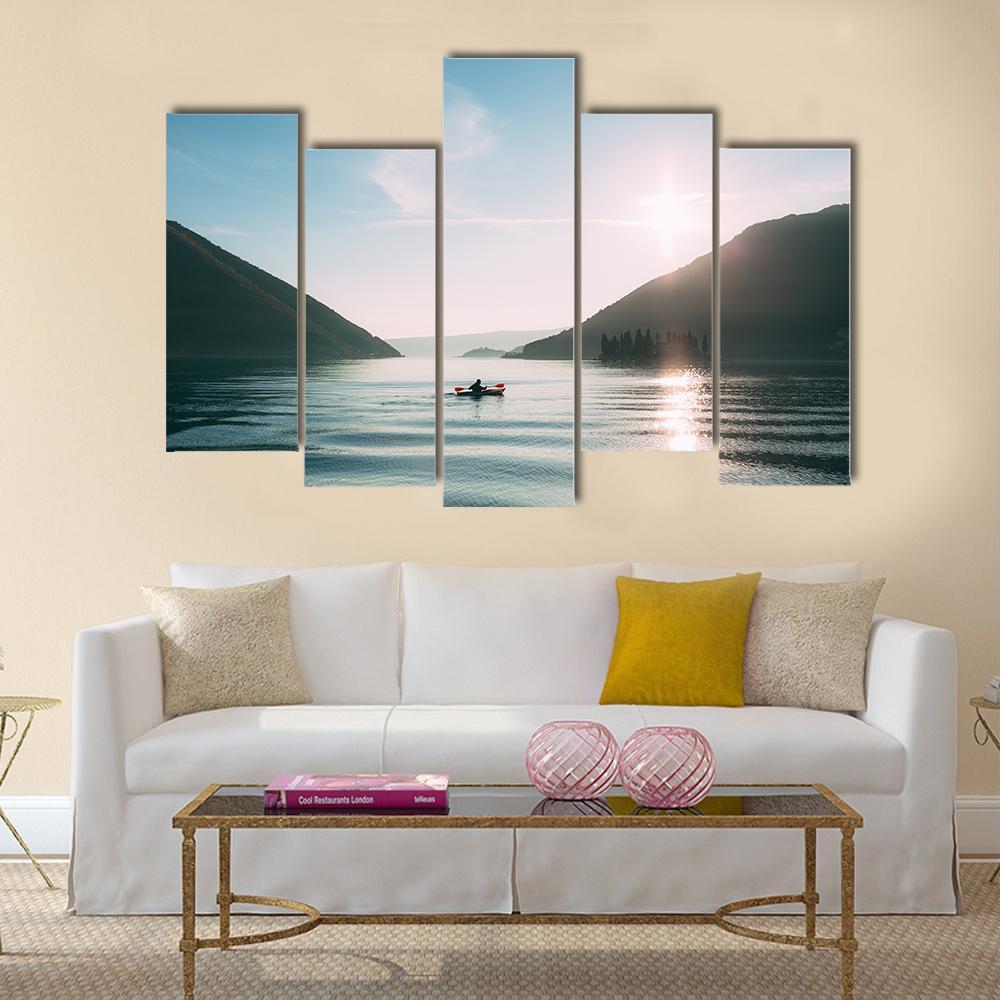 Kayak In The Lake Canvas Wall Art-5 Pop-Gallery Wrap-47" x 32"-Tiaracle