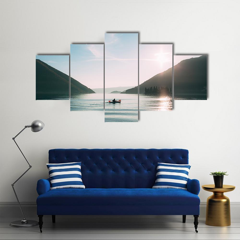 Kayak In The Lake Canvas Wall Art-5 Star-Gallery Wrap-62&quot; x 32&quot;-Tiaracle
