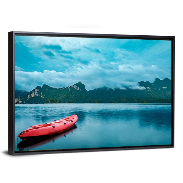 Kayak On Lake At Ratchaprapha Dam Canvas Wall Art-3 Horizontal-Gallery Wrap-25" x 16"-Tiaracle
