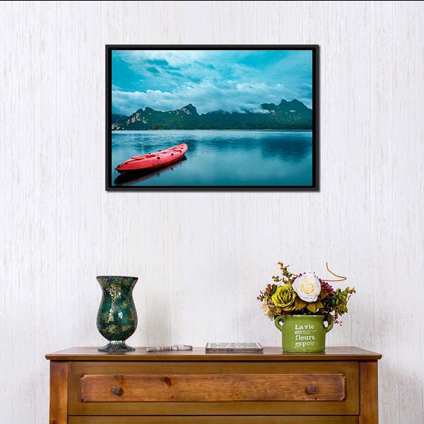 Kayak On Lake At Ratchaprapha Dam Canvas Wall Art-3 Horizontal-Gallery Wrap-25" x 16"-Tiaracle