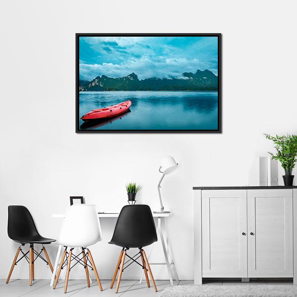 Kayak On Lake At Ratchaprapha Dam Canvas Wall Art-3 Horizontal-Gallery Wrap-25" x 16"-Tiaracle