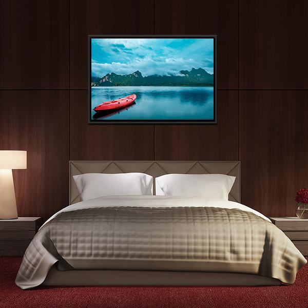 Kayak On Lake At Ratchaprapha Dam Canvas Wall Art-3 Horizontal-Gallery Wrap-25" x 16"-Tiaracle