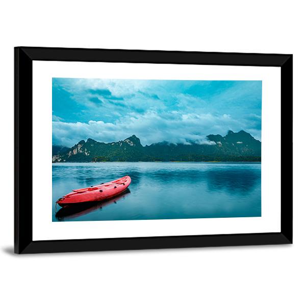 Kayak On Lake At Ratchaprapha Dam Canvas Wall Art-3 Horizontal-Gallery Wrap-25" x 16"-Tiaracle