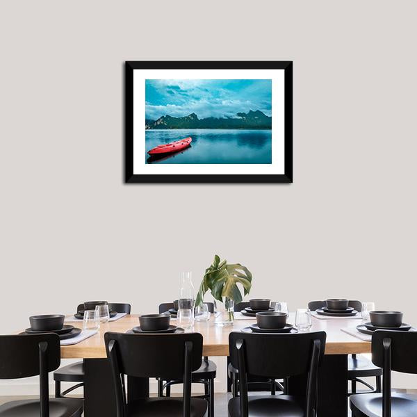 Kayak On Lake At Ratchaprapha Dam Canvas Wall Art-1 Piece-Framed Print-20" x 16"-Tiaracle