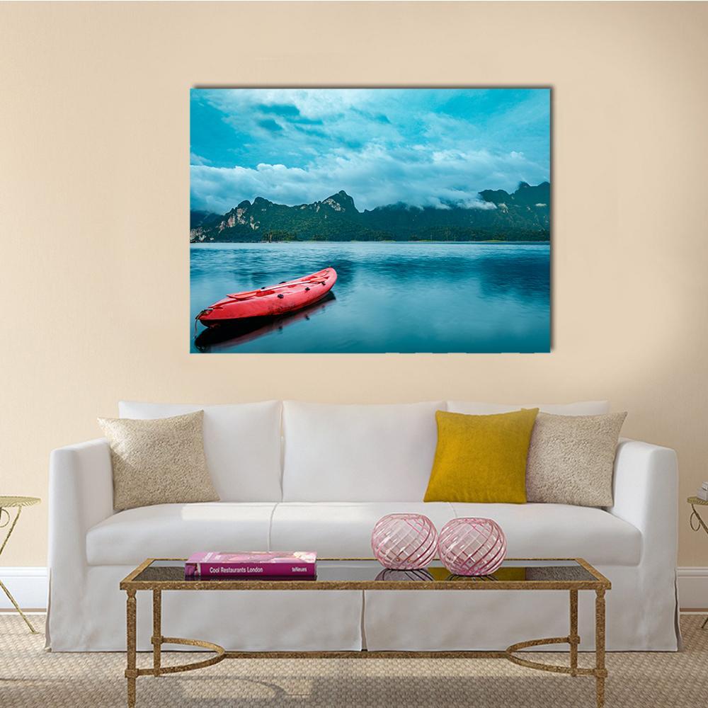 Kayak On Lake At Ratchaprapha Dam Canvas Wall Art-1 Piece-Gallery Wrap-48" x 32"-Tiaracle