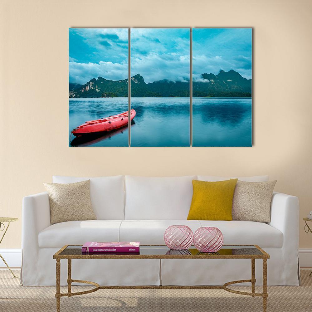 Kayak On Lake At Ratchaprapha Dam Canvas Wall Art-3 Horizontal-Gallery Wrap-37" x 24"-Tiaracle